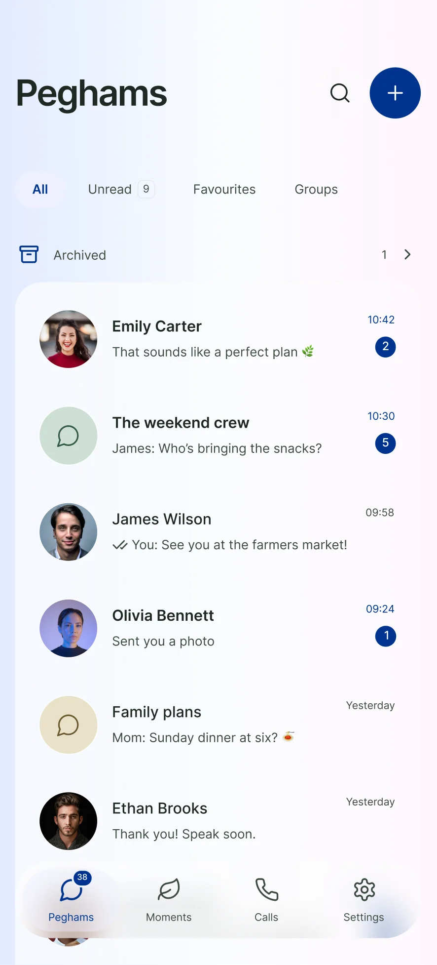Pegham conversation list design preview